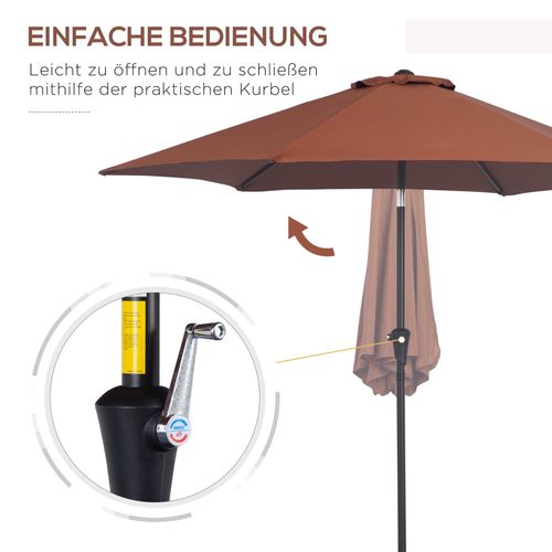 Parasol Inclinable Manivelle, 2,7 M, Aluminium Et Polyester 180g/m², Marron, Jardin Et Terrasse