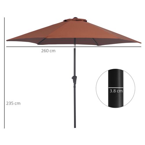Parasol Inclinable Manivelle, 2,7 M, Aluminium Et Polyester 180g/m², Marron, Jardin Et Terrasse
