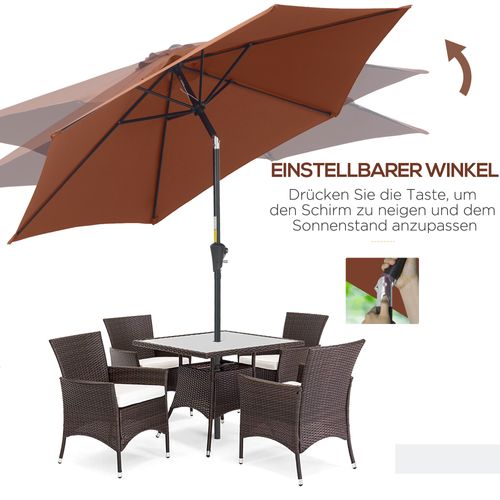 Parasol Inclinable Manivelle, 2,7 M, Aluminium Et Polyester 180g/m², Marron, Jardin Et Terrasse