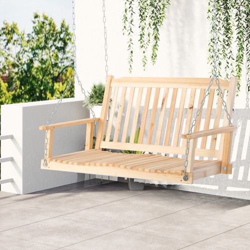Balançoire Double, Bois Massif, Banc Suspendu Pour Patio, Design Rustique, 117 X 69 X 60 Cm