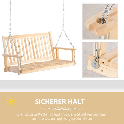 Balançoire Double, Bois Massif, Banc Suspendu Pour Patio, Design Rustique, 117 X 69 X 60 Cm