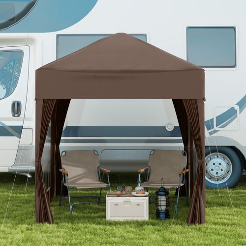 Pavillon Pliable 2x2m Avec 4 Parois Et Fenêtres, Protection Uv, Avec Sac De Transport, ,blanc