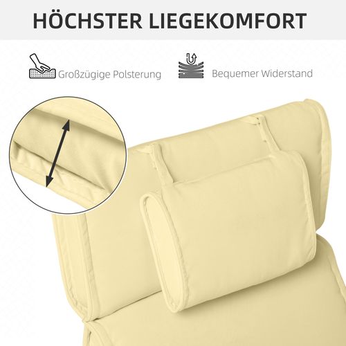 Chaise Longue En Tissu Polyester Et Fibres De Coton Avec Coussin, Crème