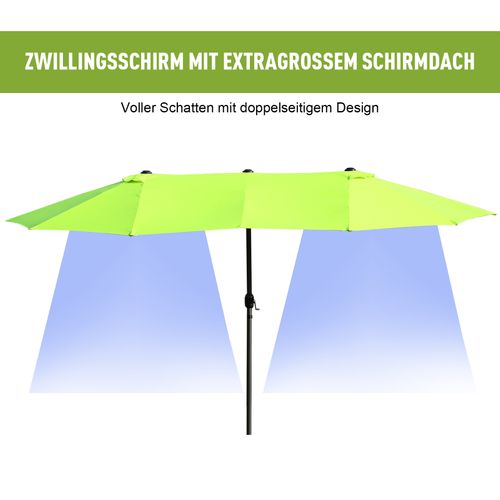 Parasol De Jardin, Parasol Double Avec Manivelle, Ovale 460 X 270 Cm, ,vert, Pour Terrasse Et Jardin