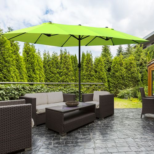 Parasol De Jardin, Parasol Double Avec Manivelle, Ovale 460 X 270 Cm, ,vert, Pour Terrasse Et Jardin