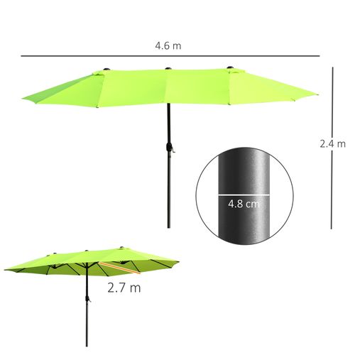 Parasol De Jardin, Parasol Double Avec Manivelle, Ovale 460 X 270 Cm, ,vert, Pour Terrasse Et Jardin