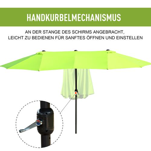 Parasol De Jardin, Parasol Double Avec Manivelle, Ovale 460 X 270 Cm, ,vert, Pour Terrasse Et Jardin