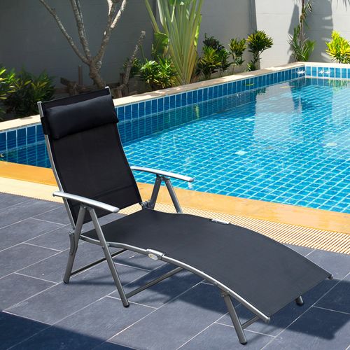 Chaise Longue Pliable Métal Et Tissu Confort Avec Coussin Pour Jardin Et Plage, Noir