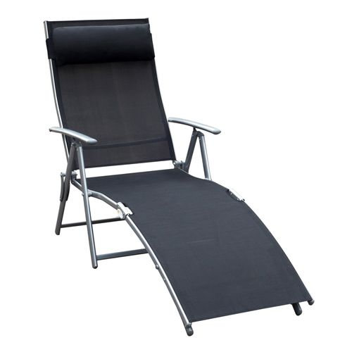 Chaise Longue Pliable Métal Et Tissu Confort Avec Coussin Pour Jardin Et Plage, Noir