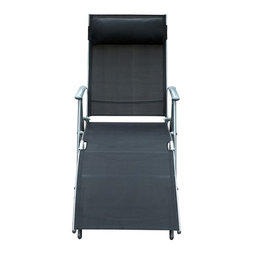 Chaise Longue Pliable Métal Et Tissu Confort Avec Coussin Pour Jardin Et Plage, Noir