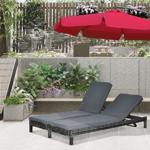 Transat En Polyrattan Pour 2 Personnes, Métal Et Rattan Pe, Dossier 5 Positions, 196x120x28cm