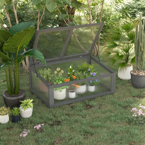 Mini Serre En Bois 100 X 65 X 40 Cm, Couvercle Avec Protection Uv, Hiver Résistant, Gris