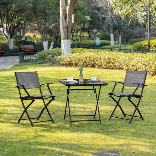 Ensemble De Balcon Pliable 2 Personnes Métal Mesh Avec Table Et 2 Chaises, Noir Gris