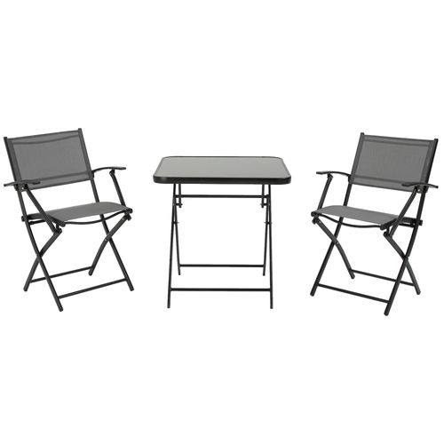 Ensemble De Balcon Pliable 2 Personnes Métal Mesh Avec Table Et 2 Chaises, Noir Gris