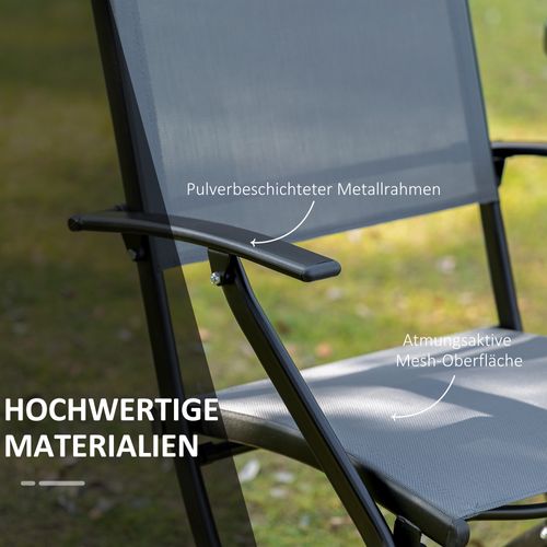 Ensemble De Balcon Pliable 2 Personnes Métal Mesh Avec Table Et 2 Chaises, Noir Gris