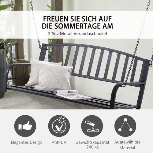 Banc Suspendu En Métal 2 Places Noir, Idéal Pour Jardin Et Terrasse, 127 X 60 X 53 Cm