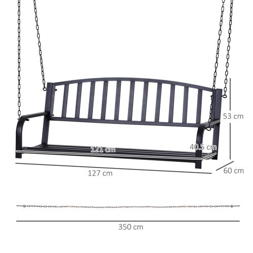 Banc Suspendu En Métal 2 Places Noir, Idéal Pour Jardin Et Terrasse, 127 X 60 X 53 Cm