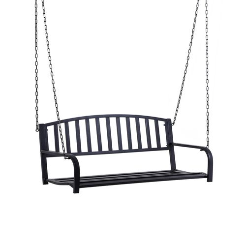 Banc Suspendu En Métal 2 Places Noir, Idéal Pour Jardin Et Terrasse, 127 X 60 X 53 Cm
