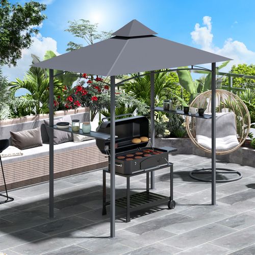 Pavillon De Barbecue Avec Toit Double, Ignifuge, 245x148x252cm, Idéal Pour Jardin, ,gris