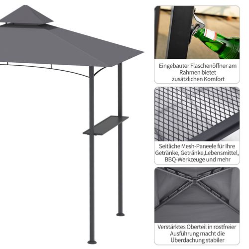 Pavillon De Barbecue Avec Toit Double, Ignifuge, 245x148x252cm, Idéal Pour Jardin, ,gris