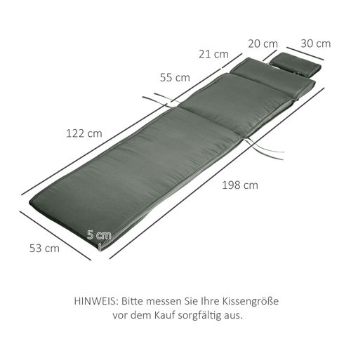 Matelas De Chaise Longue En Polyester Et Fibre De Coton, Avec Coussin Amovible, Gris