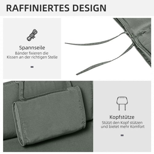 Matelas De Chaise Longue En Polyester Et Fibre De Coton, Avec Coussin Amovible, Gris