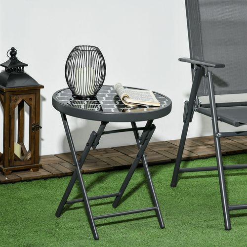 Table pliante d’appoint avec plateau en verre 45x45x50 cm, noire, pour jardin et camping