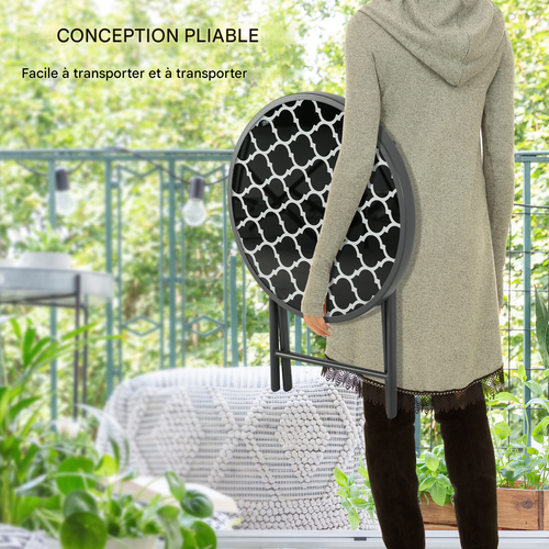 Table pliante d’appoint avec plateau en verre 45x45x50 cm, noire, pour jardin et camping