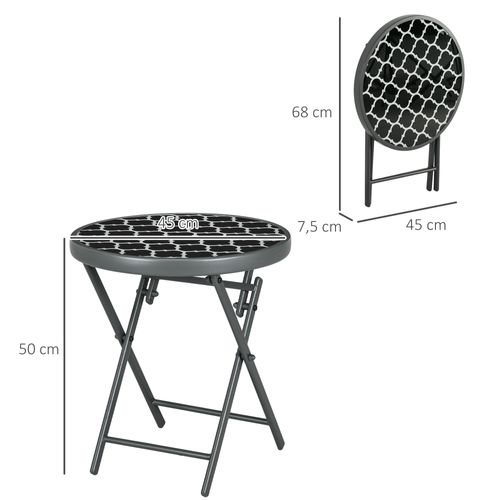 Table pliante d’appoint avec plateau en verre 45x45x50 cm, noire, pour jardin et camping