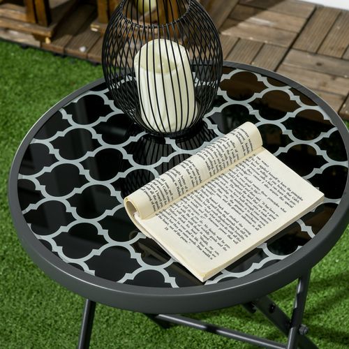 Table pliante d’appoint avec plateau en verre 45x45x50 cm, noire, pour jardin et camping