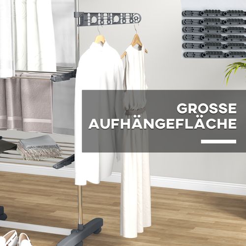 Sèche-linge Tour Acier Pliable Avec Roulettes 3 Niveaux Ailes Latérales, Gris