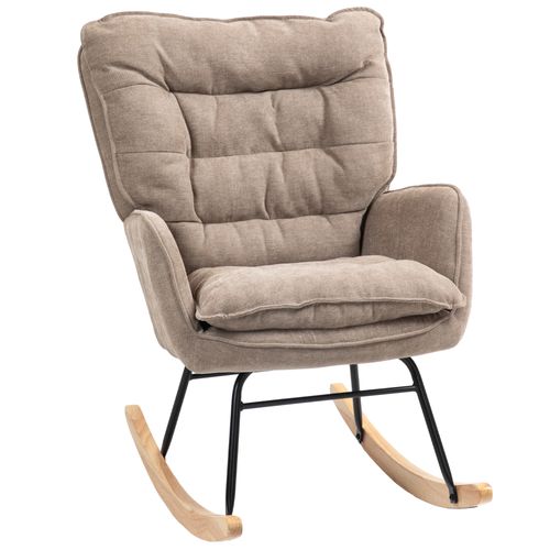 Fauteuil à Bascule Avec Accoudoirs, Tissu Chenille, Capacité 120kg, Marron, Pour Chambre Et Salon