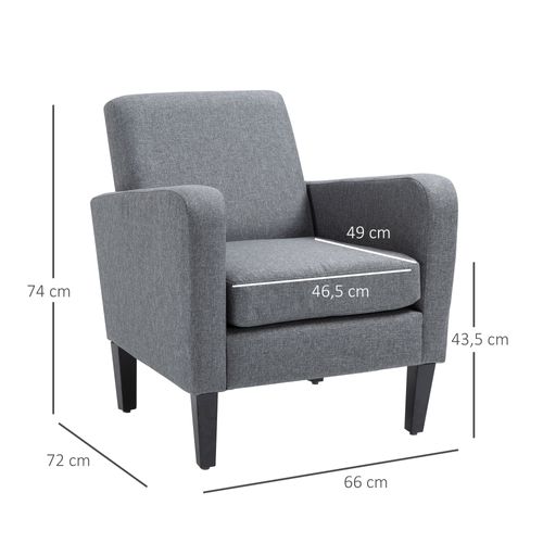 Fauteuil Relax Rembourré En Tissu Lin Clair, Pieds Bois, 66×72×74 cm
