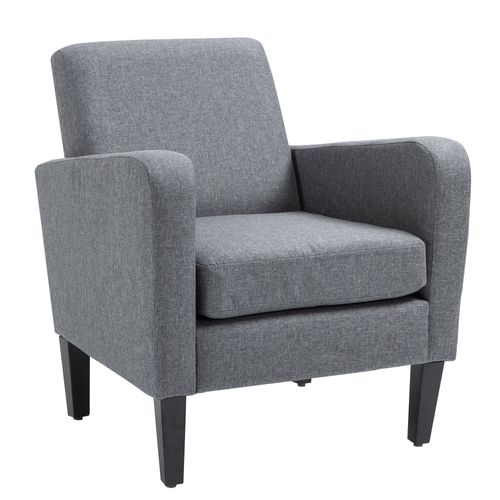 Fauteuil Relax Rembourré En Tissu Lin Clair, Pieds Bois, 66×72×74 cm
