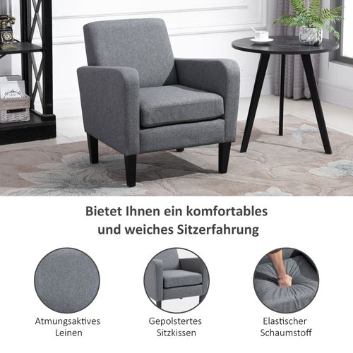 Fauteuil Relax Rembourré En Tissu Lin Clair, Pieds Bois, 66×72×74 cm