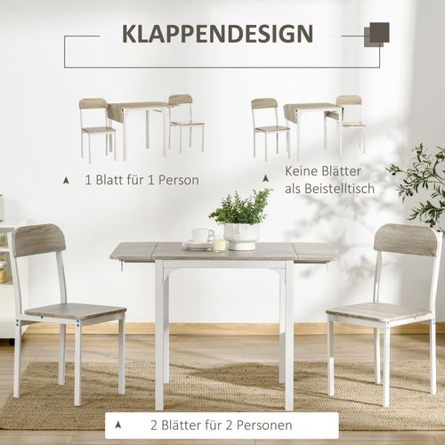 Ensemble 3 Pièces Avec Table Rabattable, 2 Chaises Et 1 Table, Blanc Naturel Pour Cuisine