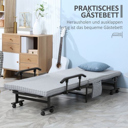 Lit Pliant En Acier Réglable 5 Positions, 190x70cm, Gris Clair Et Noir