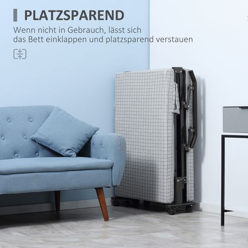 Lit Pliant En Acier Réglable 5 Positions, 190x70cm, Gris Clair Et Noir