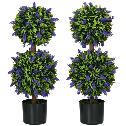 Lot De 2 Lavandes Artificielles 70 Cm Avec Pot, Résistantes Uv, Vert