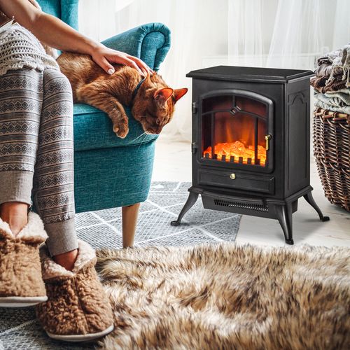 Cheminée Électrique 1000/2000w, Protection Contre La Surchauffe, Noir, 45x28x54 Cm