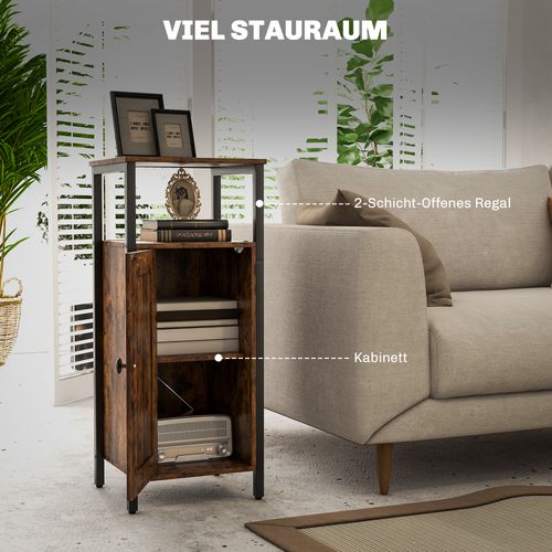 Table Industrielle Marron Rustique, 34×30×80 cm, Étagère Réglable, Acier Robuste