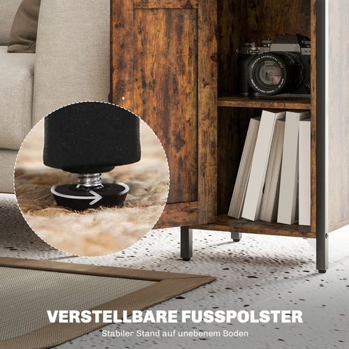 Table Industrielle Marron Rustique, 34×30×80 cm, Étagère Réglable, Acier Robuste