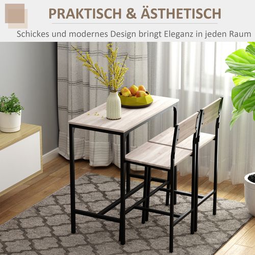 Ensemble Bar Avec 2 Chaises, 3 Pièces, Mdf En Naturel Et Noir Pour Cuisine Et Salle à Manger