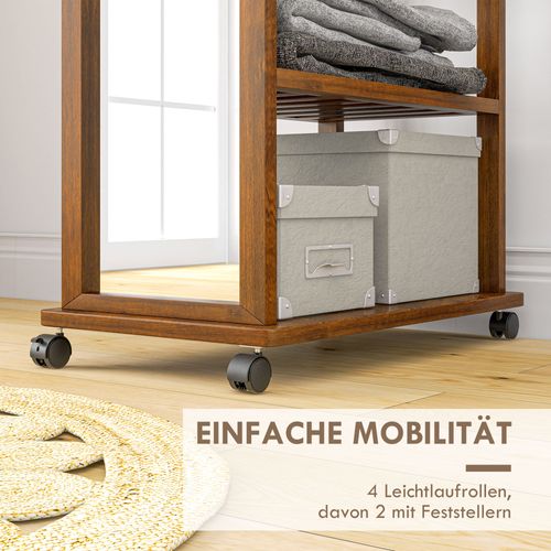 Miroir Debout En Noyer Avec Roulettes, Miroir Plein Corps, Penderie à 3 Niveaux, 24,8x153,8 Cm