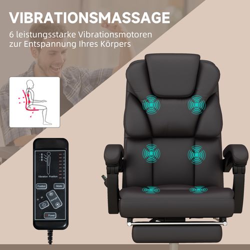 Chaise De Direction Ergonomique, Fonction Massage, Réglable, Simili Cuir, Marron
