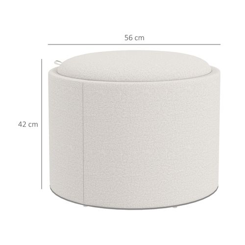 Pouf Rond En Lin Avec Espace De Rangement Et Couvercle Rabattable, Crème, Ø56 X 42 Cm