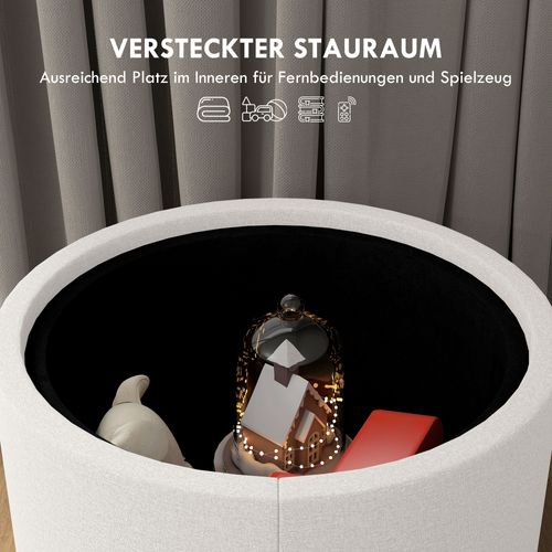 Pouf Rond En Lin Avec Espace De Rangement Et Couvercle Rabattable, Crème, Ø56 X 42 Cm