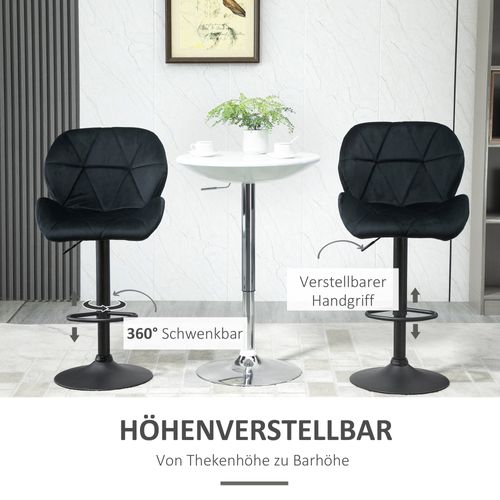 Set De 2 Tabourets De Bar Pivotants Avec Dossier, Réglable En Hauteur, Velours Noir