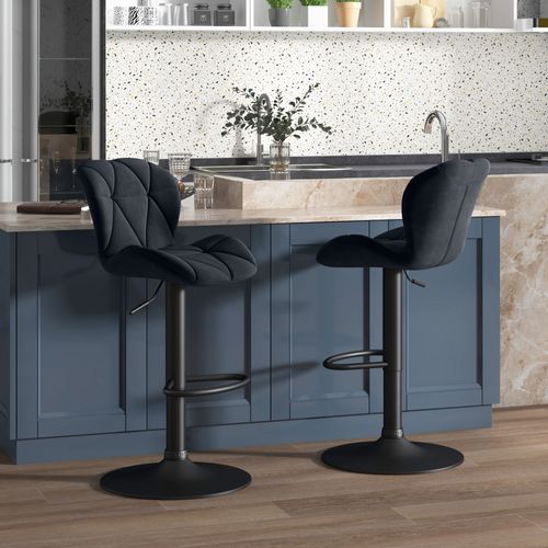 Set De 2 Tabourets De Bar Pivotants Avec Dossier, Réglable En Hauteur, Velours Noir