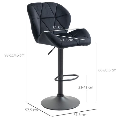 Set De 2 Tabourets De Bar Pivotants Avec Dossier, Réglable En Hauteur, Velours Noir